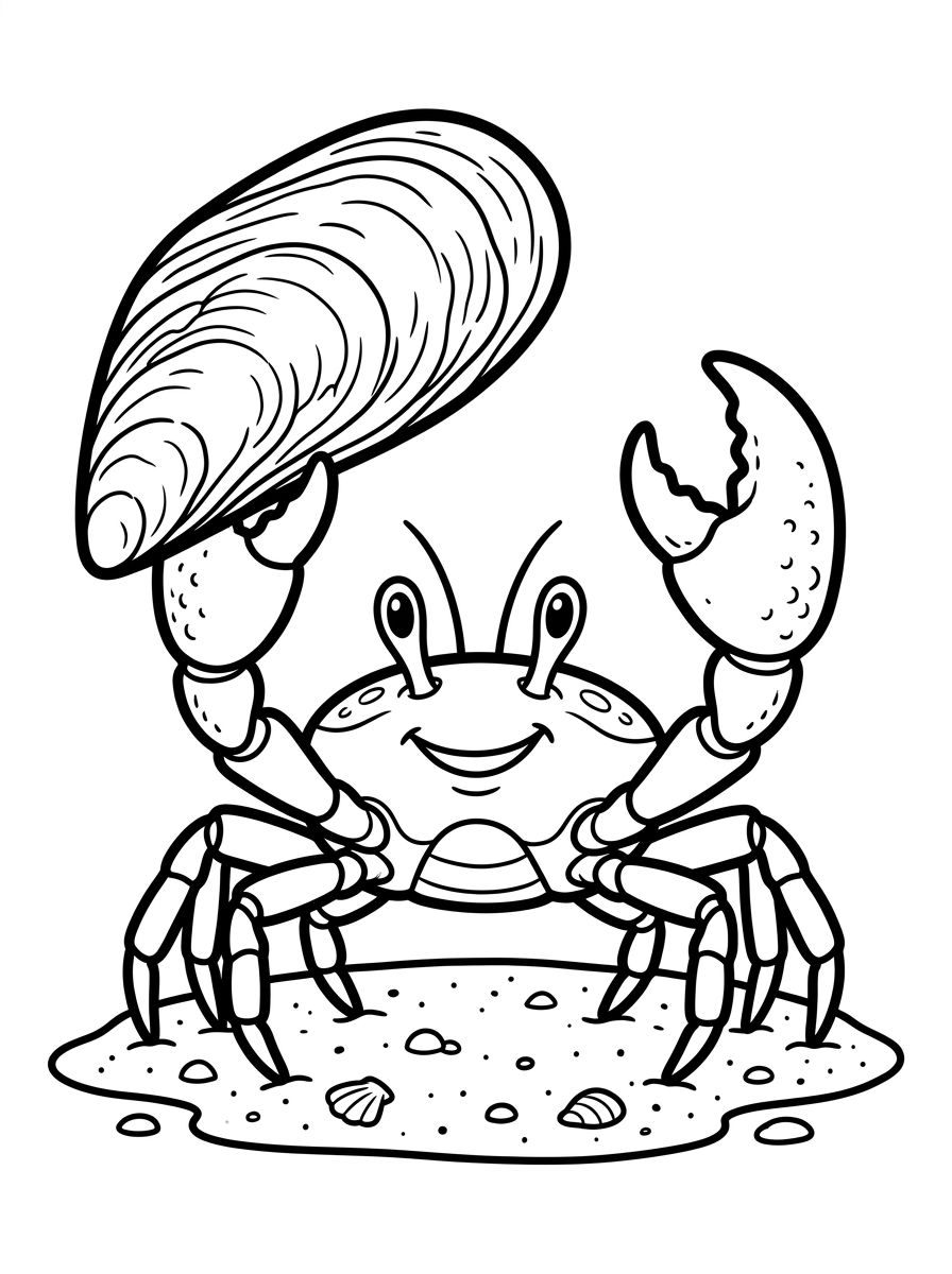 Krabba håller musselskal