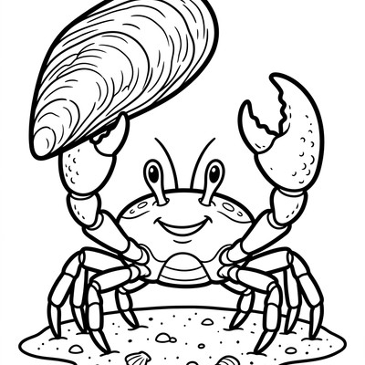 Krabba håller musselskal