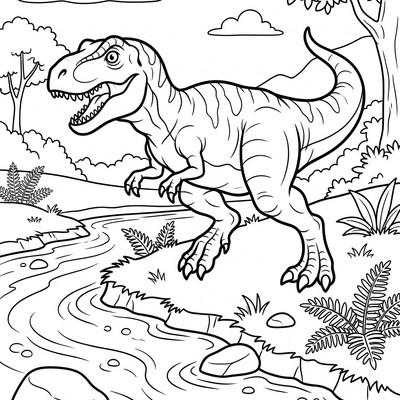 T-rex jagar vid flodstranden