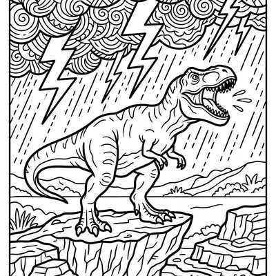 T-rex ryter mot stormig himmel