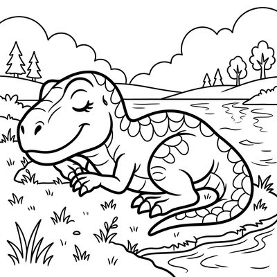 T-rex vilar vid sjön