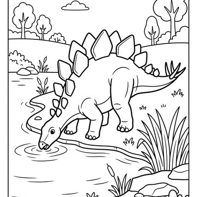 Stegosaurus dricker vid sjön