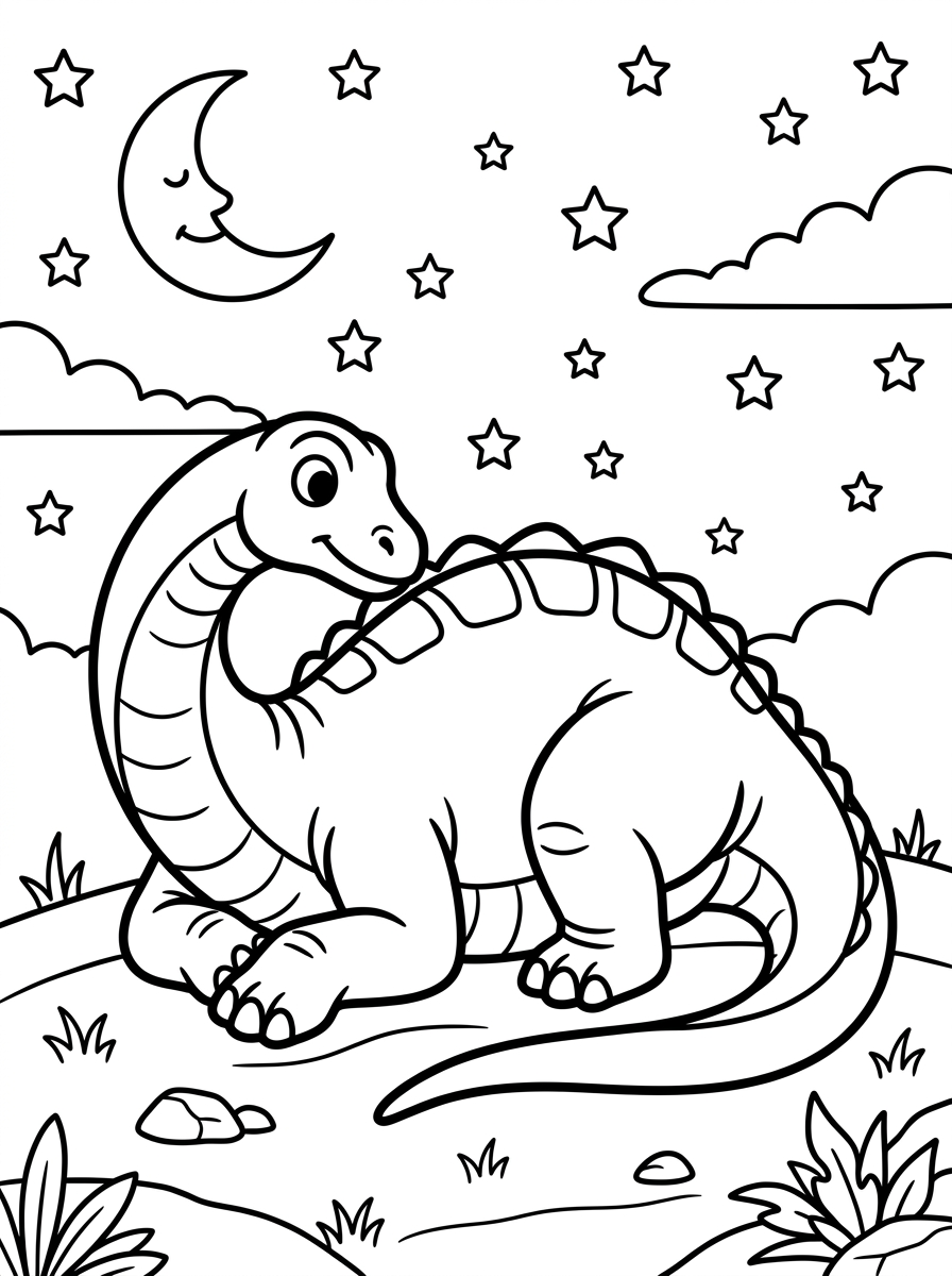 Diplodocus vilar under stjärnhimmel