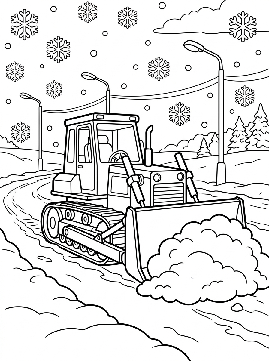 Bulldozer röjer snö på vägen
