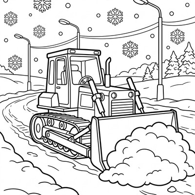 Bulldozer röjer snö på vägen