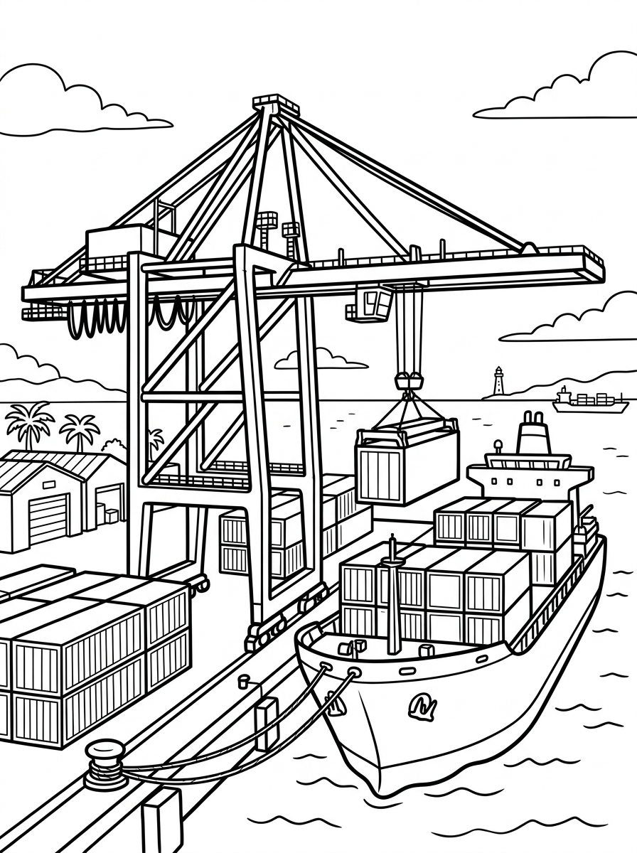 Lyftkran lastar container i hamnen