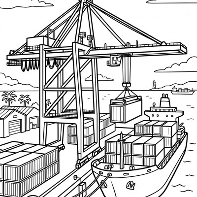 Lyftkran lastar container i hamnen