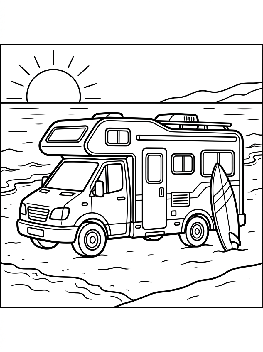 Husbil parkerad vid stranden