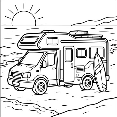 Husbil parkerad vid stranden
