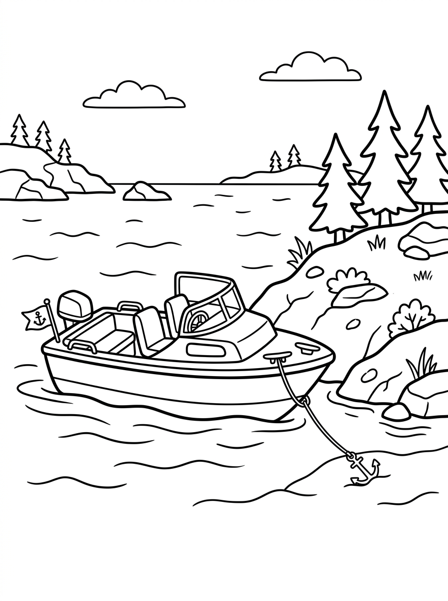 Motorbåt vid en skärgårdsö