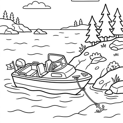 Motorbåt vid en skärgårdsö