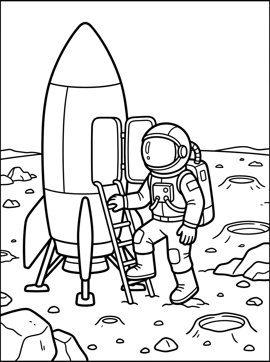 Astronaut kliver ur raket på månen