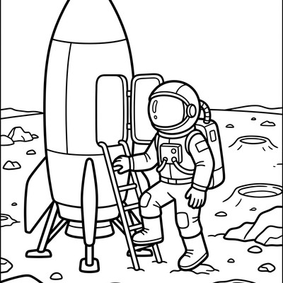 Astronaut kliver ur raket på månen