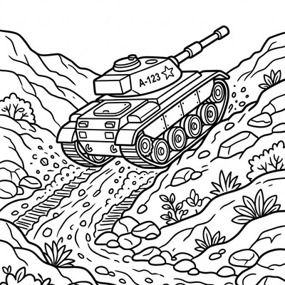 Stridsvagn kör över kuperad terräng