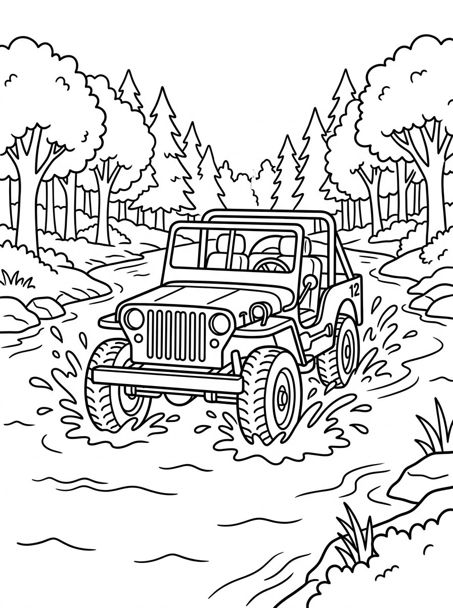 Militärjeep kör genom en flod