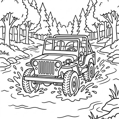 Militärjeep kör genom en flod