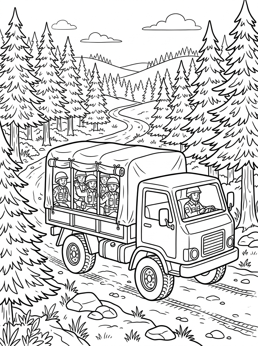 Militärlastbil transporterar soldater