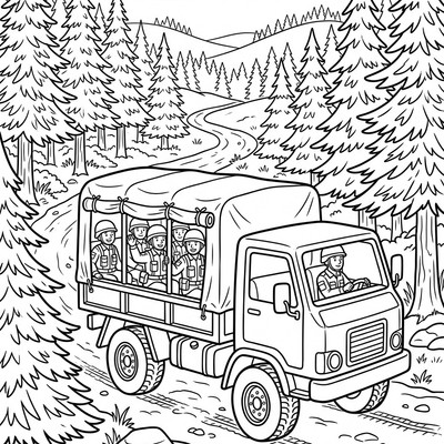 Militärlastbil transporterar soldater