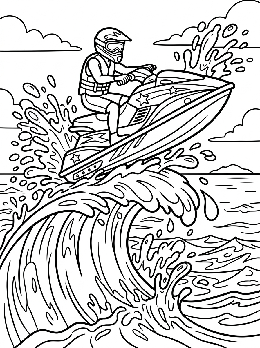 Jetski hoppar över en stor våg
