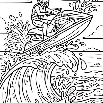 Jetski hoppar över en stor våg