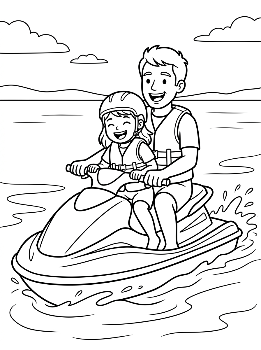Barn åker jetski med sin förälder
