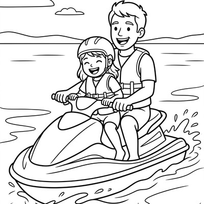 Barn åker jetski med sin förälder