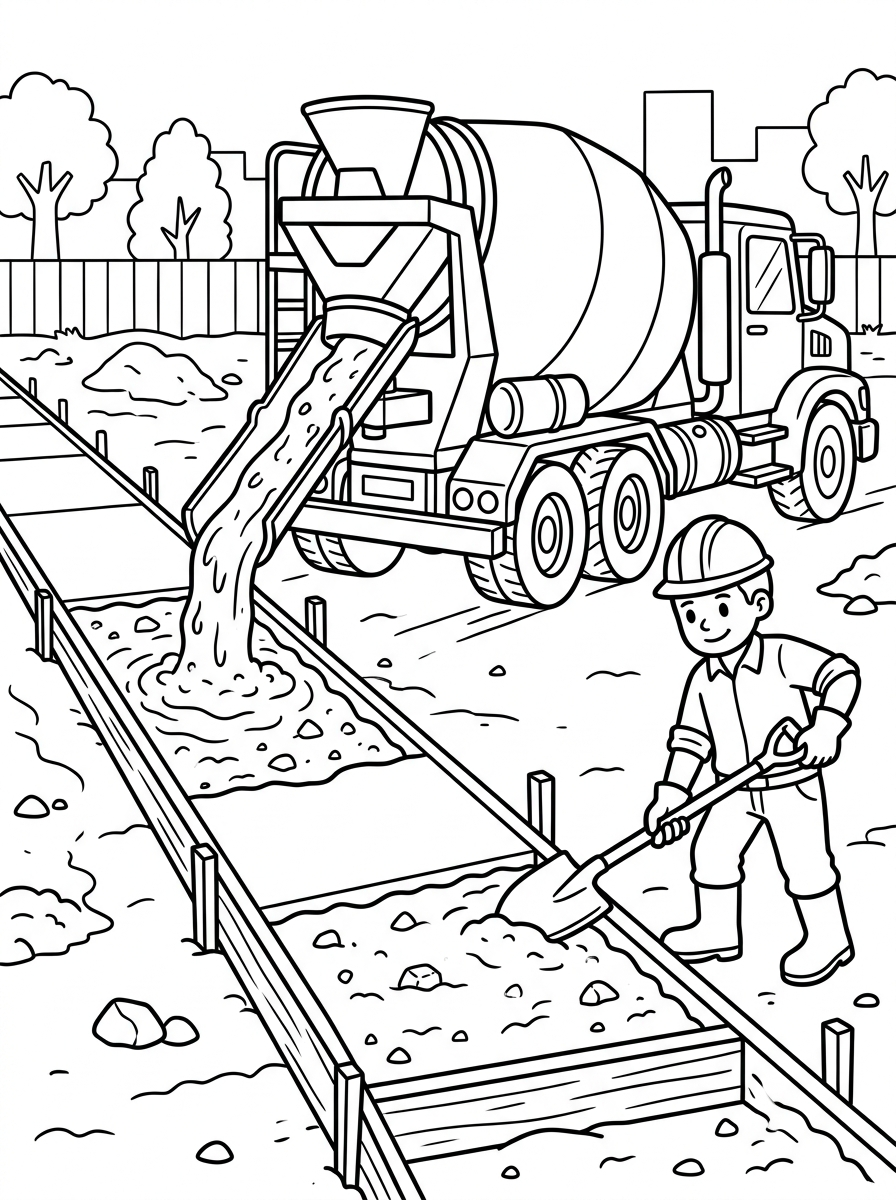 Cementbil häller cement för trottoar
