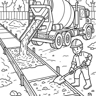 Cementbil häller cement för trottoar
