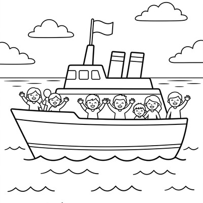 Färja med passagerare som vinkar