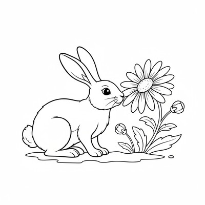 Hare som nosar på en blomma