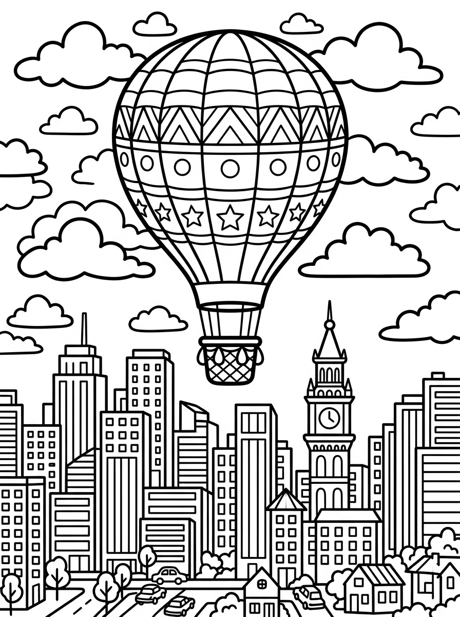 Luftballong flyger över en stad