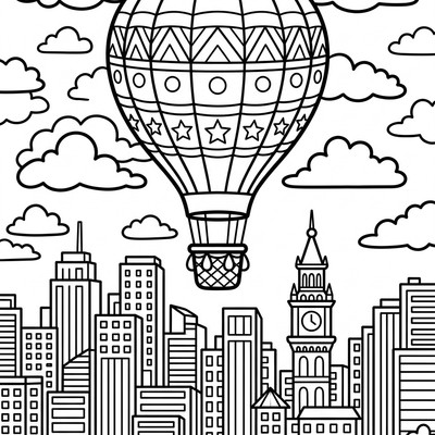 Luftballong flyger över en stad