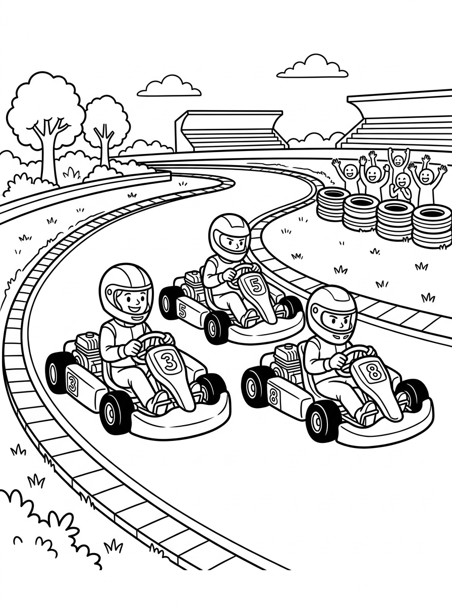 Go-kart i tävling med flera kartar