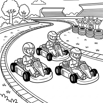 Go-kart i tävling med flera kartar