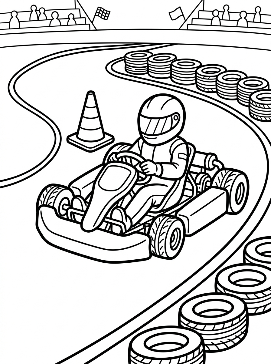 Go-kart svänger runt en kon