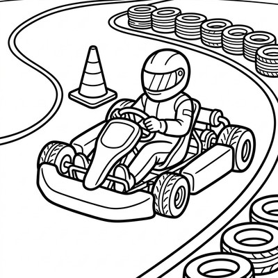 Go-kart svänger runt en kon