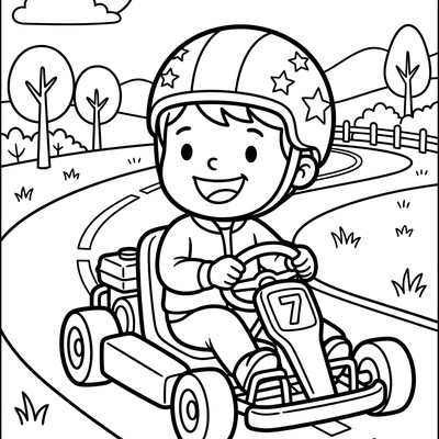 Barn kör go-kart med hjälm