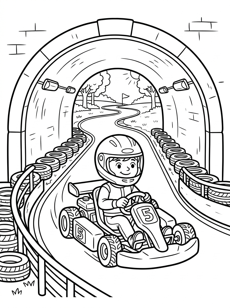 Go-kart kör genom en tunnel