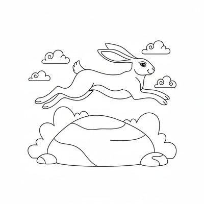 Hare som hoppar över en sten