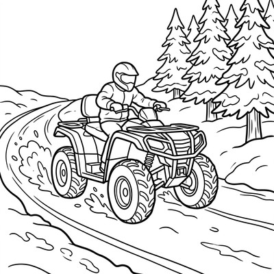 Fyrhjuling på snöig vinterväg