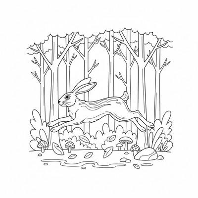 Hare som springer genom skogen