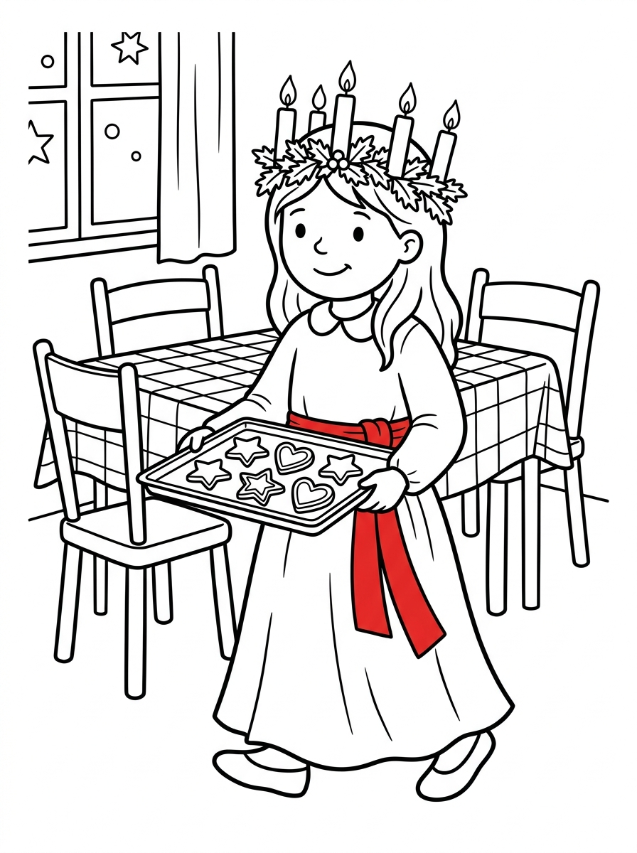 Lucia bär pepparkakor till familjen