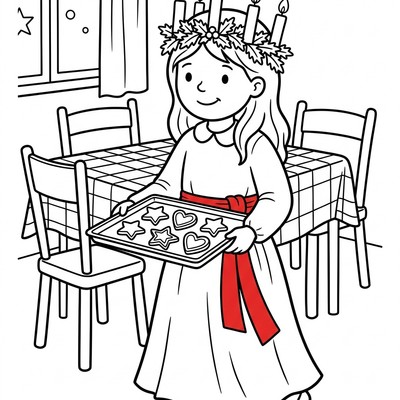 Lucia bär pepparkakor till familjen