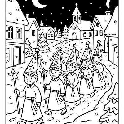 Stjärngossar går i procession genom snön