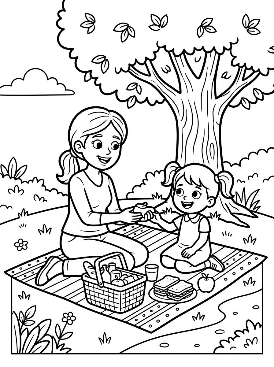 Mors dag picknick i parken med mamma