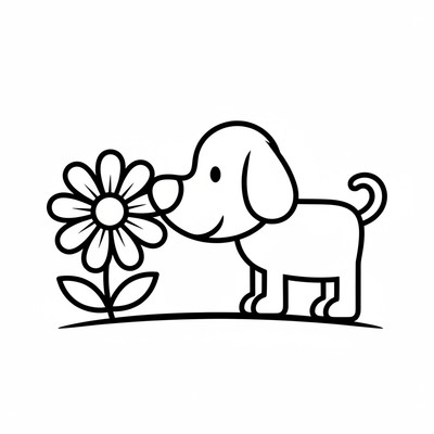 Hund som sniffar på en blomma