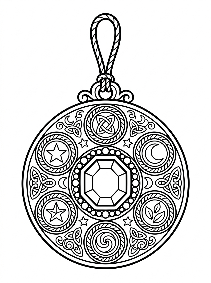 Magisk amulett hänger på ett band