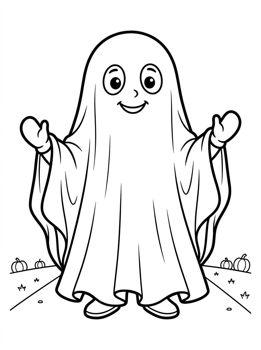 Spöke bär en lakan-dräkt på Halloween