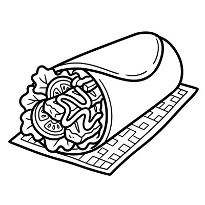 Målarbild: Snabbmat kebabrulle med sallad