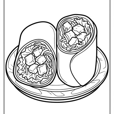 Målarbild: Snabbmat wraps skärs på mitten